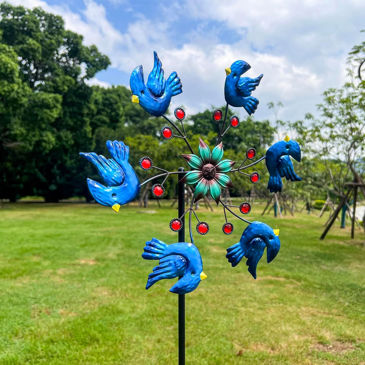 Blue Bird Metal Wind Spinner Garden Decor, 48 Inch Outdoor Yard Spinner Sculpture for Patio Lawn &