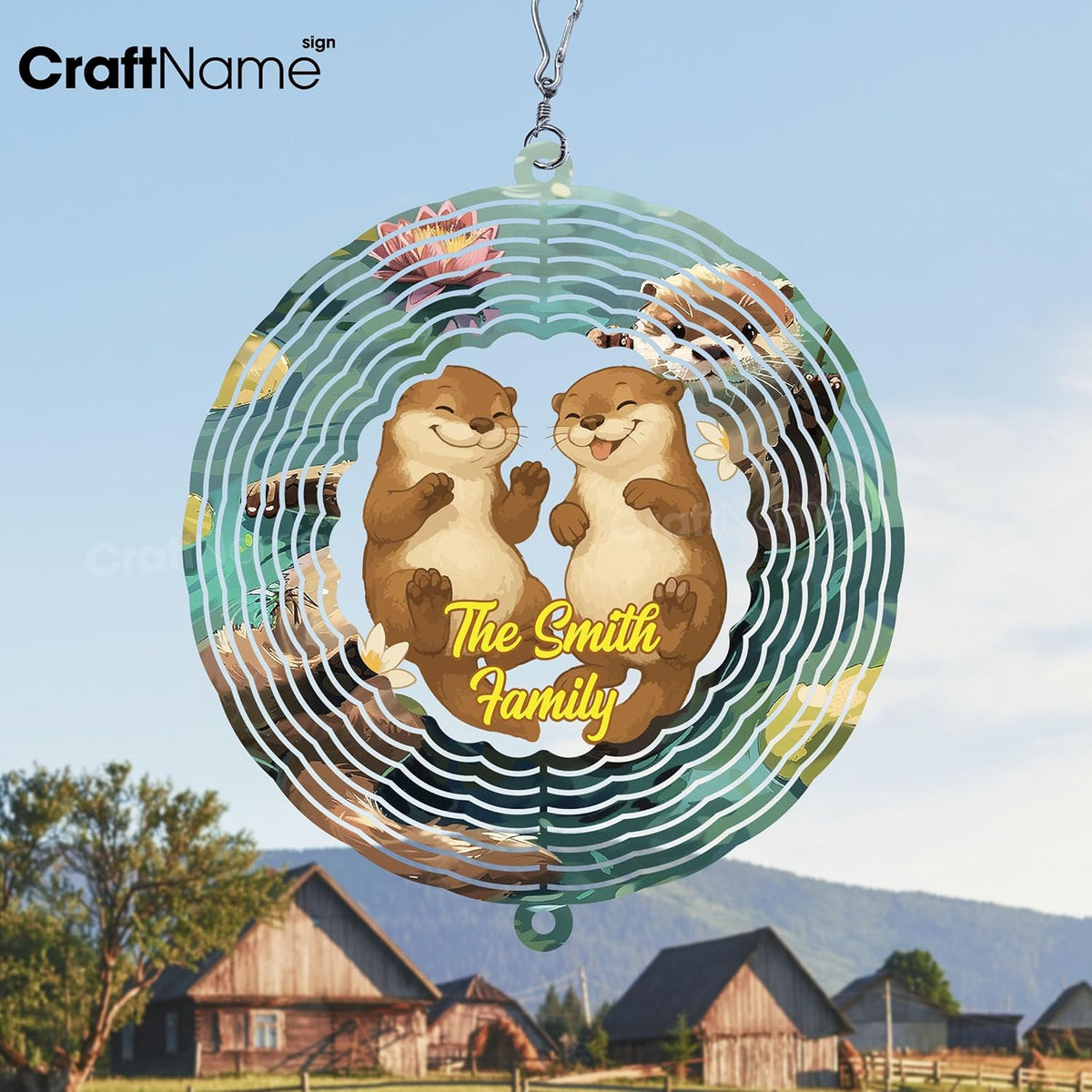 Personalized Otter Couple Wind Spinner 3D Stainless Steel, Otter Garden Spinner Hanging Outdoor