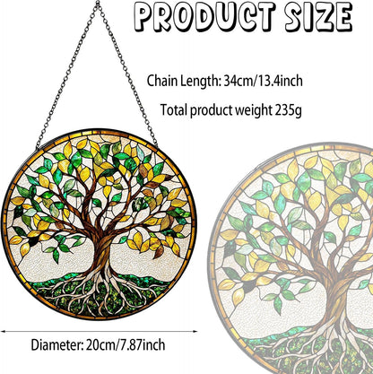 Tree of Life Stained Glass Window Hanging World Tree Sun Catcher Gifts for Women Handmade