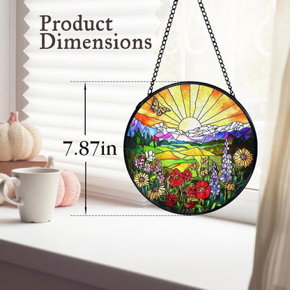 kdqua Sunshine Flower Suncatcher Stained Glass Window Hanging, Cottagecore Sunset Wildflower Sun