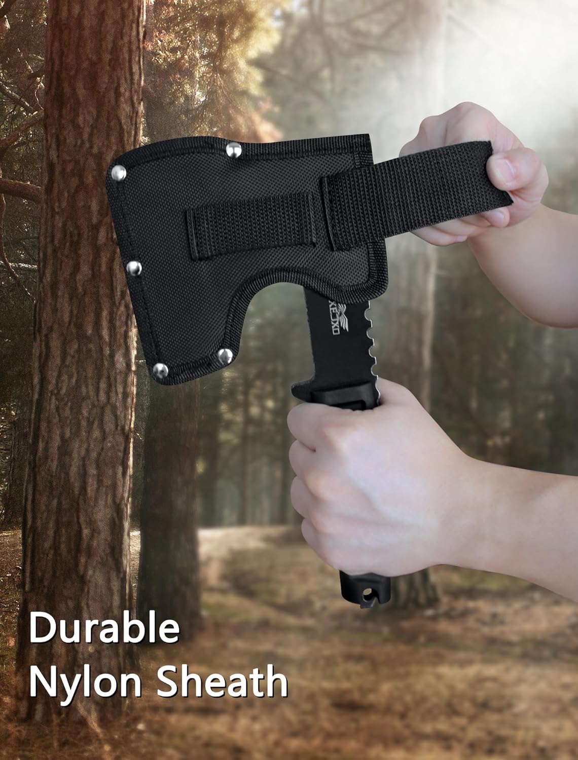 JXE JXO Hatchet, 9.8" Full Tang Camping Axe, Ergonomic Rubber Handle, with Durable Nylon Sheath for