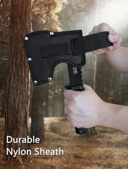JXE JXO Hatchet, 9.8" Full Tang Camping Axe, Ergonomic Rubber Handle, with Durable Nylon Sheath for