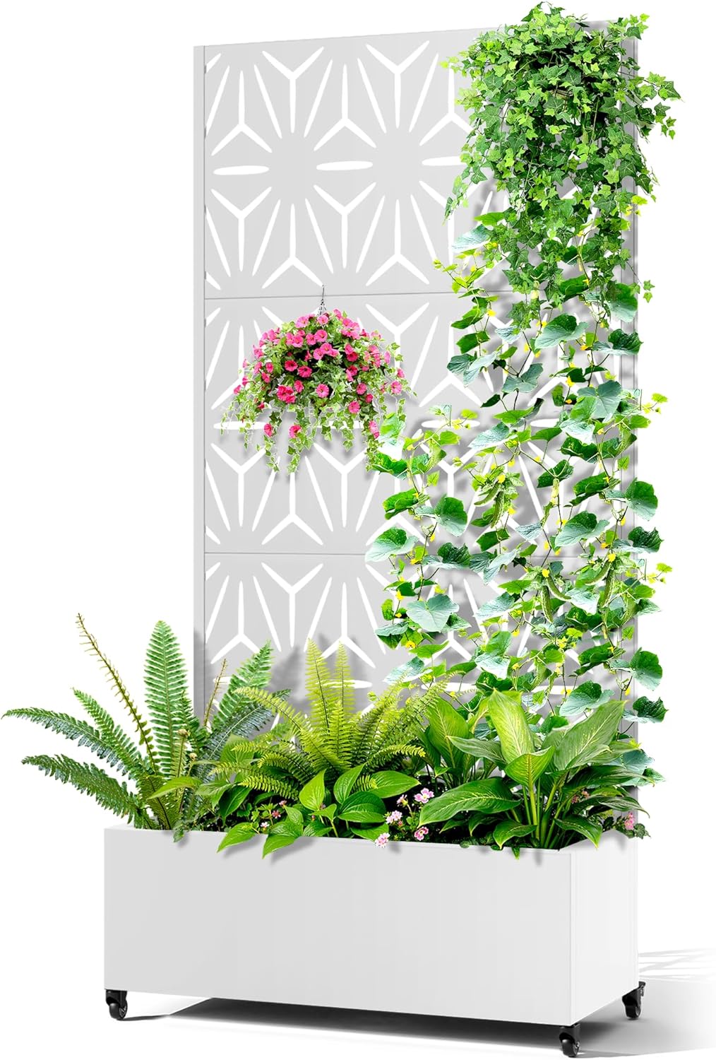 Metal Raised Garden Bed with Trellis, 2-in-1 Planter Box & Privacy Screen for Climbing Plants