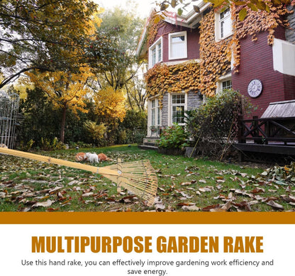 Wooden Garden Rake 20 Tines Hand Rake for Leaves Soil Spreading Lawn Care Yard Tool for Gardening