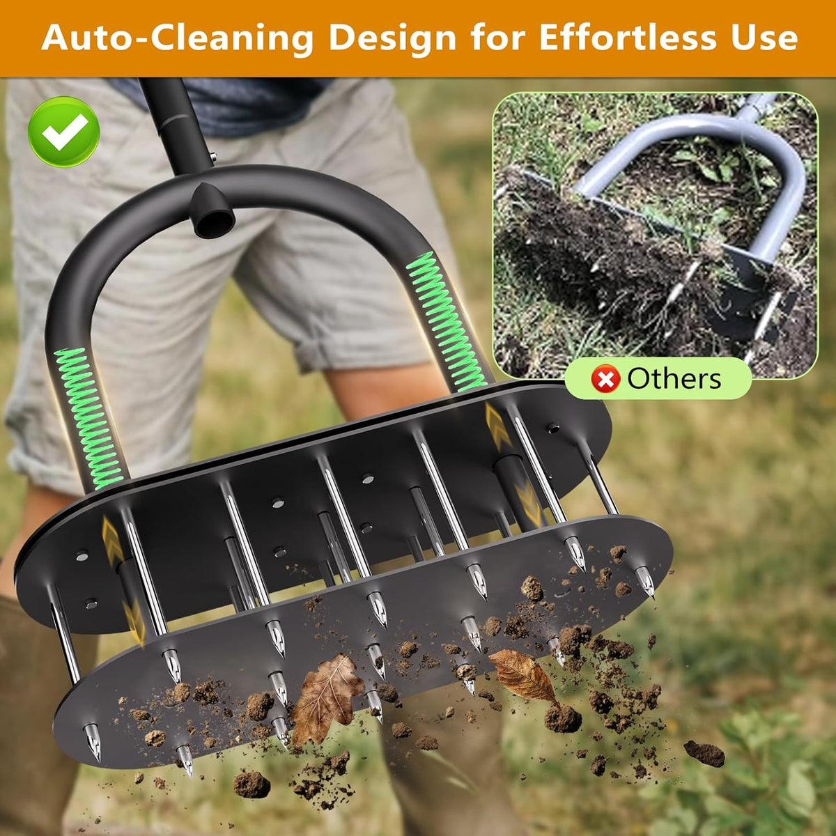 seasky Lawn Aerator Spike Metal Manual Dethatching Lawn Aerator Tool with 15 Iron Spikes