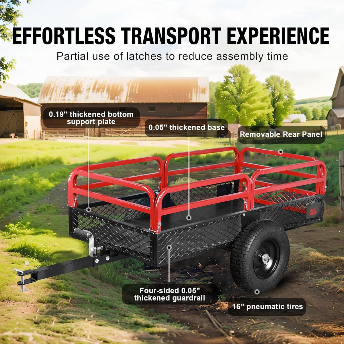 BIG RED Heavy Duty ATV Trailer Steel Dump Cart: Yard Garden Trailer for Lawn Mower, Tractor, Garden