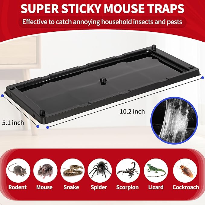 LULUCATCH Mouse Traps, 6 Pack Large Glue Traps Mouse Traps Indoor for Home, Pre-Baited Non-Toxic