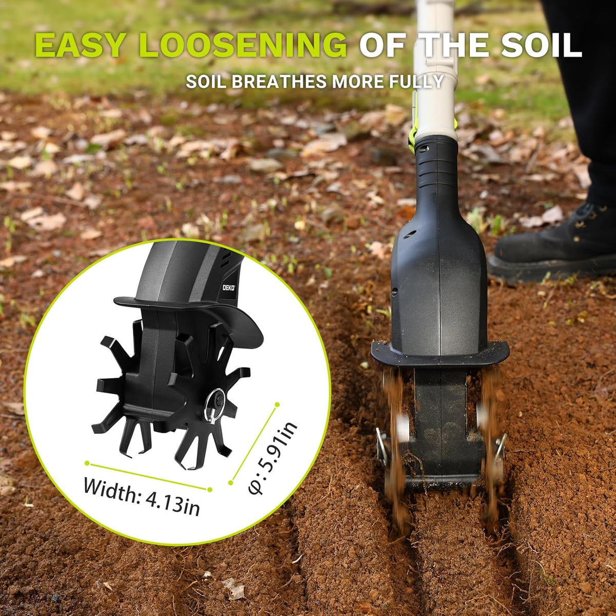 Cordless Electric Garden Tiller: DEKOPRO Power Cultivator for Effortless Soil Cultivation in Flower
