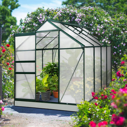 EAGLE PEAK 6x8x7 Outdoor Walk-in Hobby Greenhouse with Adjustable Roof Vent and Rain Gutter, Base