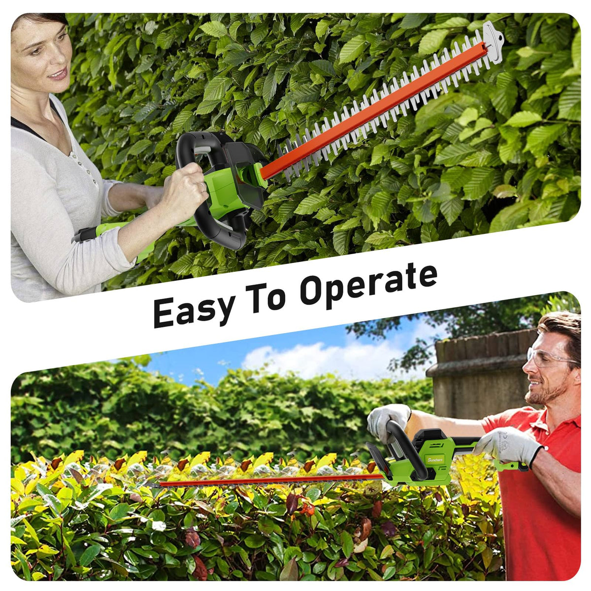 SUNCHERS 20V Max Hedge Trimmer Cordless, 22 Inch Tree Trimmer with 2 Batteries and Charger
