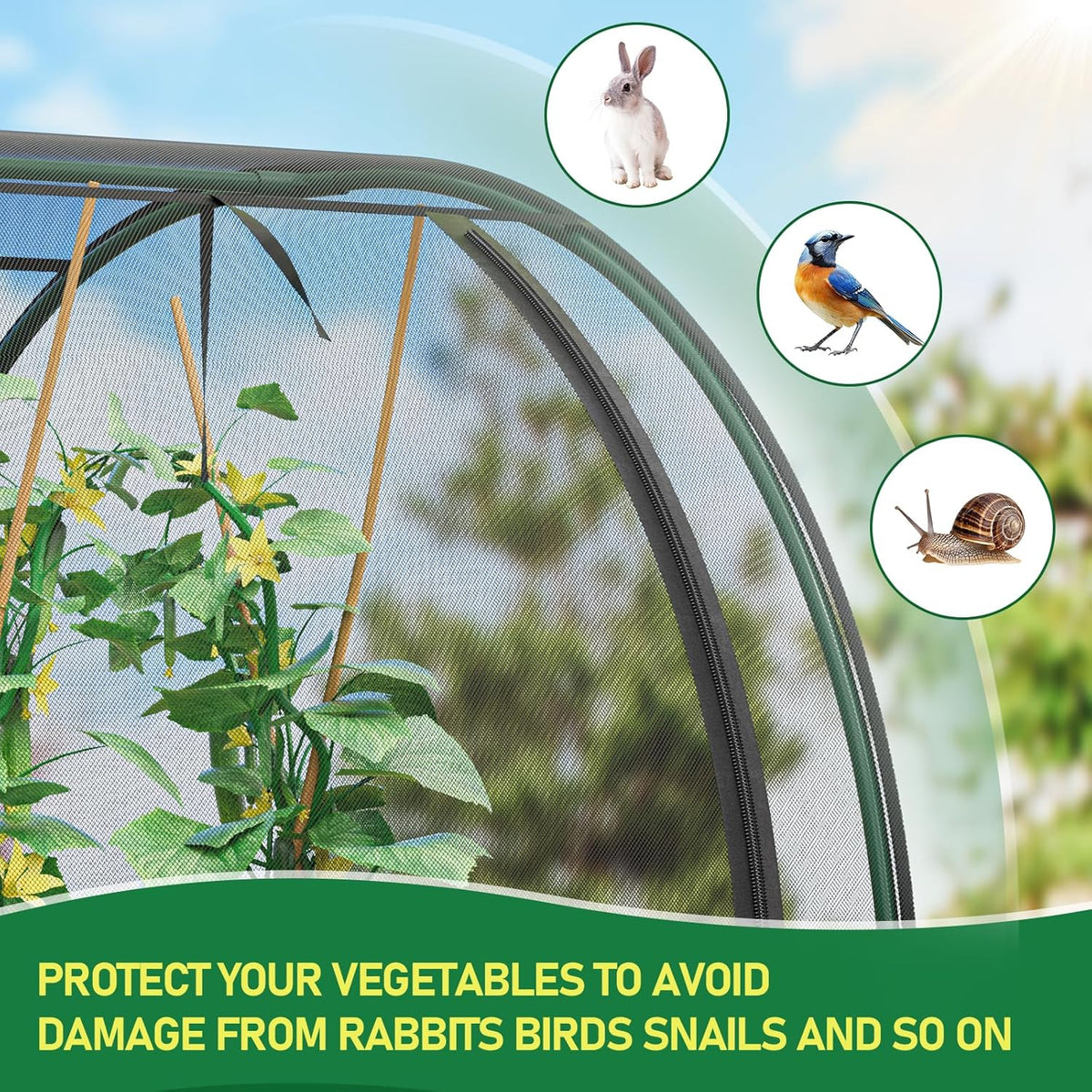 SPECILITE 98x49x49in Garden Plant Netting Mesh Cover for Raised Bed with Roll-up Zipper Door for
