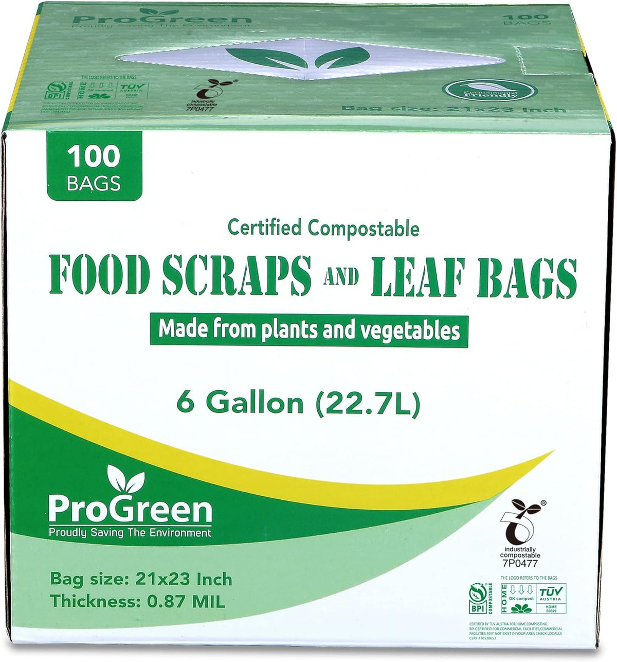 ProGreen Compostable Trash Bags, Extra Thick, Compost Kitchen Bin Bags, Food Scraps Yard Waste