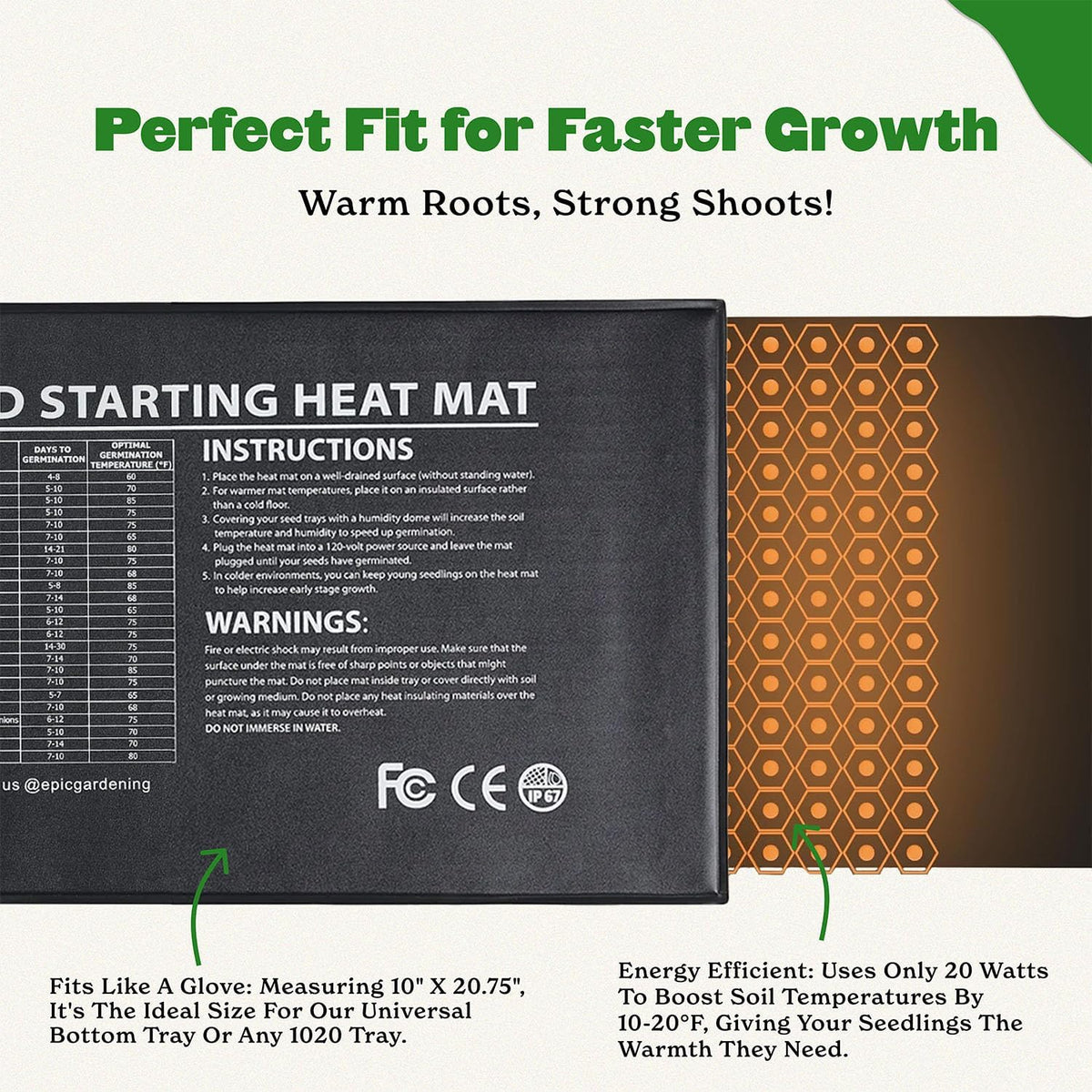 Epic Gardening Seedling Heat Mat for Plants – High-Performance 20W Heavy-Duty PVC Heating Mat for
