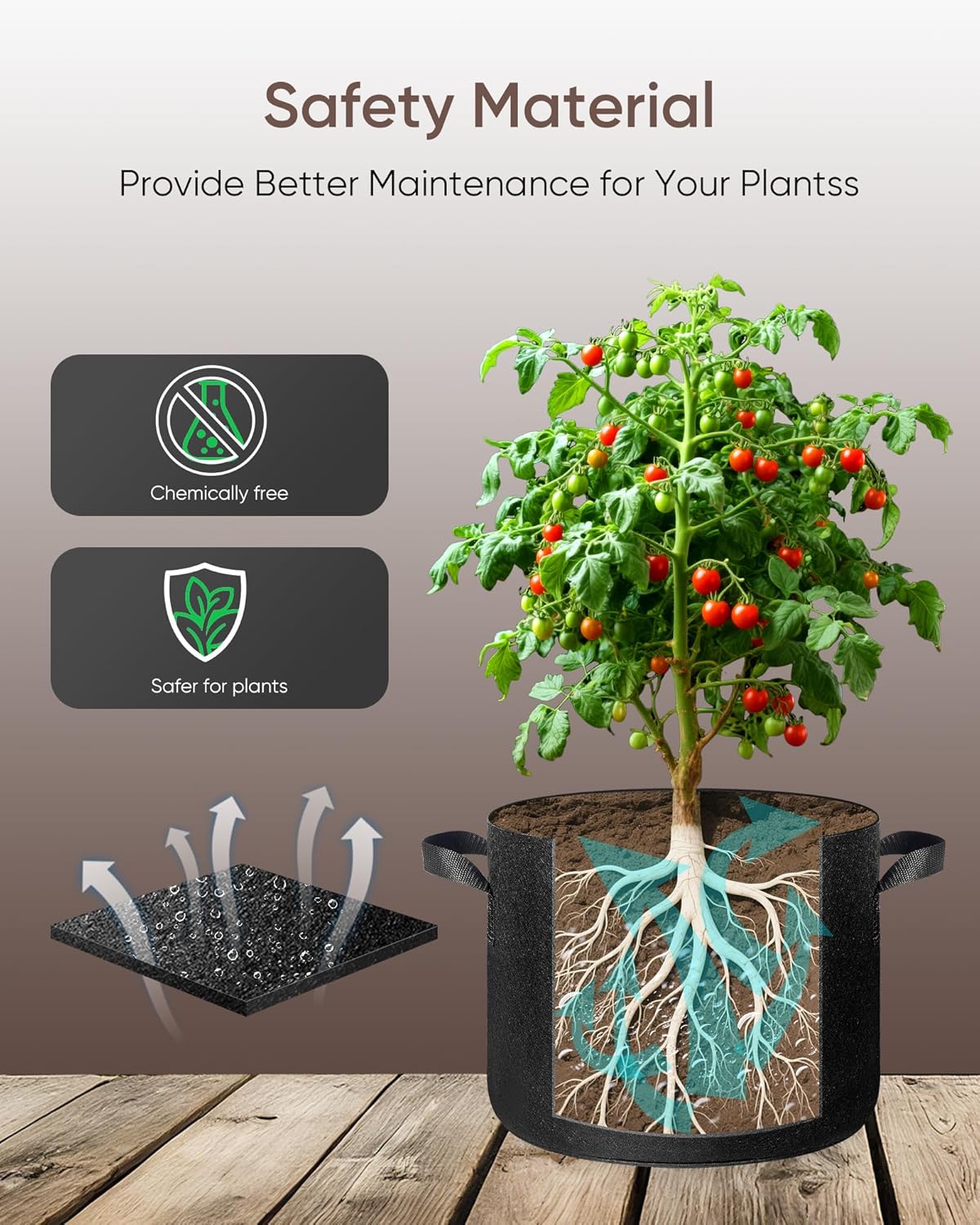 The Growing 5 Pack 1 Gallon Fabric Grow Bags，Thickened Aeration Nonwoven Fabric Plant Pots with