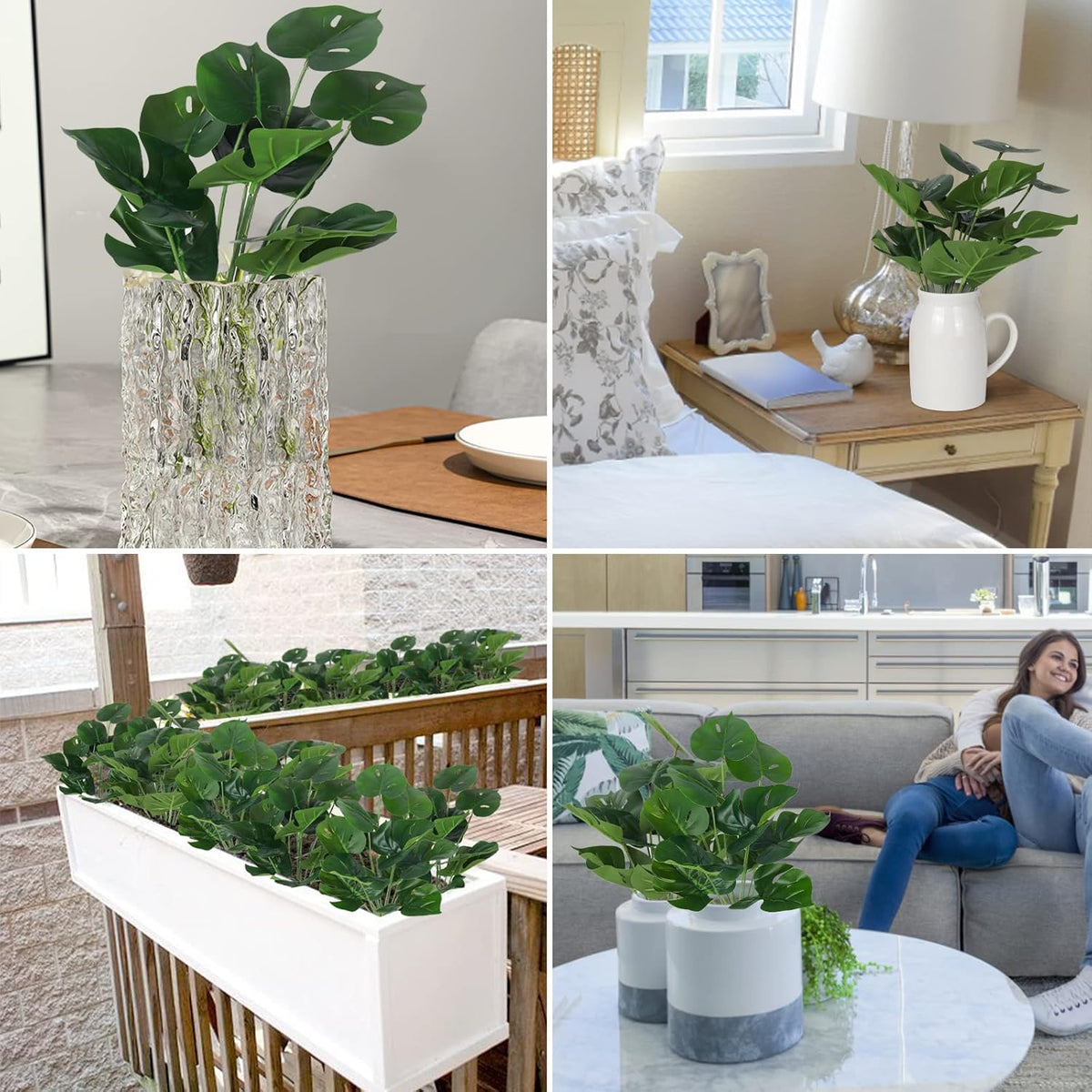 RECUTMS 6 Bundles Fake Plants Artificial Tropical Palm Leaves Tree Faux Monstera Shrubs Green Plant