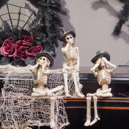 Halloween Statues No-Evil Skeleton Collectible-Figurines - Realistic Skeleton Halloween Decorations