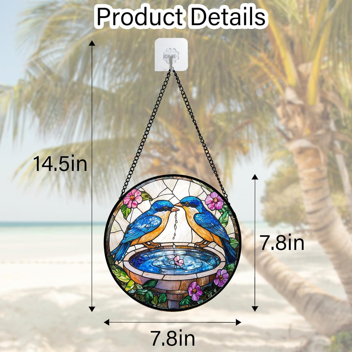 Stained Glass Window Hanging, 2 Blue Birds Suncatcher Diamond Glass Panel Hangings Bird Lover Sun