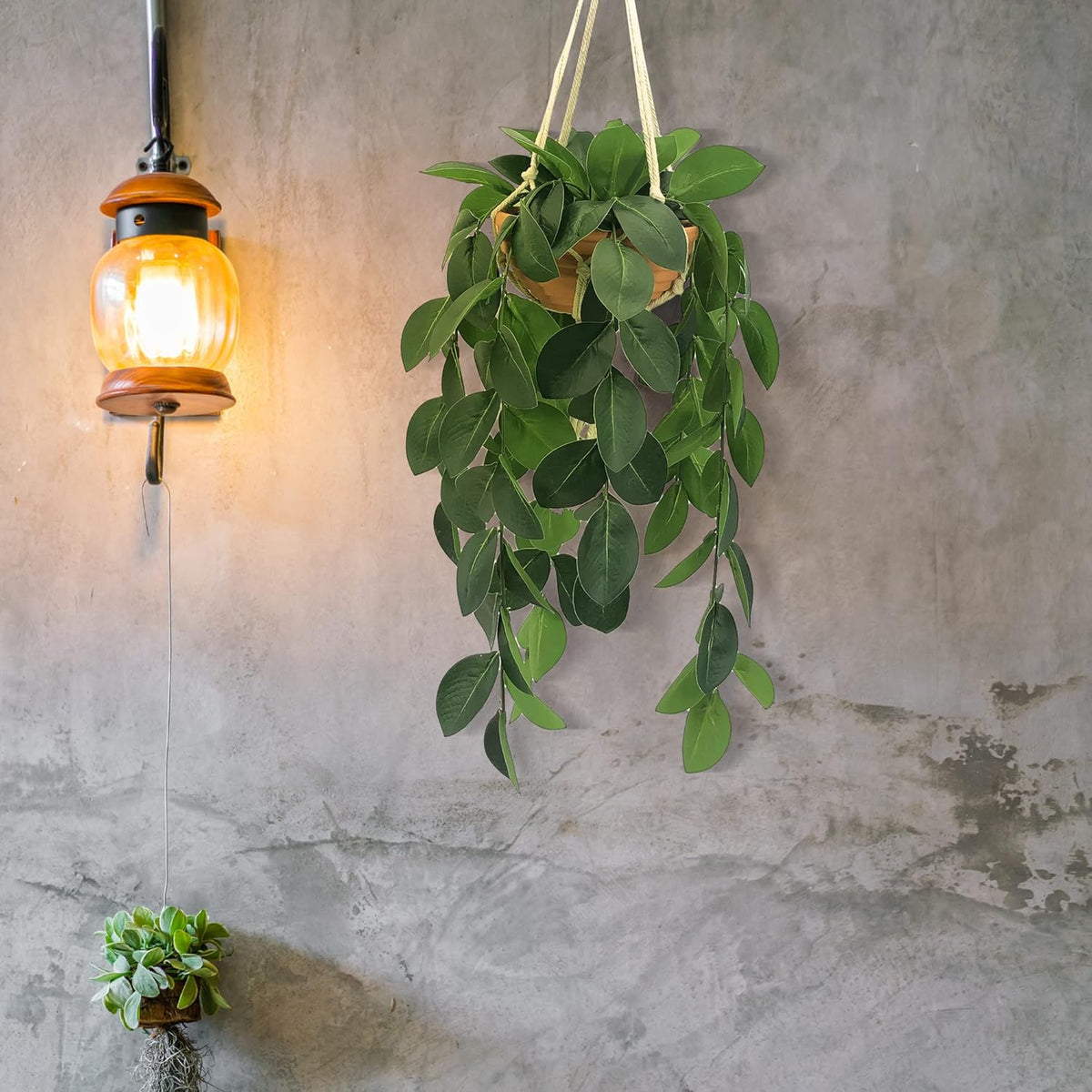 Hanging Plants Artificial Decor, Fake Hanging Plant in Clay Pot Artificial Hanging Plants with Fake