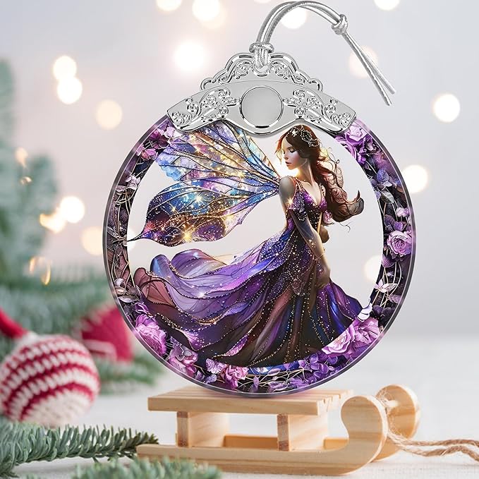 Christmas Stained Glass Fairy Ornament - Home Decor - Holiday Present Ideas - Gift Exchange