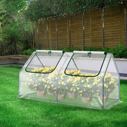BPS 4x2x2 ft Mini Greenhouse with Transparent PVC Cover UV-Protected Roll-Up Zipper Windows, Ideal
