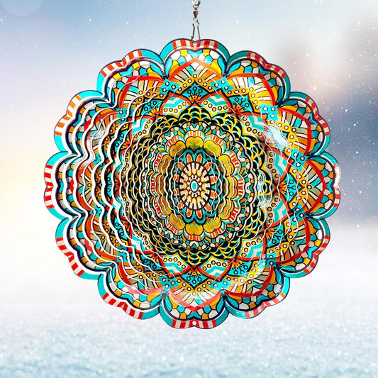 Mandala Wind Spinner - Lucky Star Design | 12-Inch Laser Cut Stainless Steel, Kinetic Hanging Wind