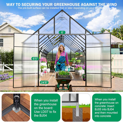 CDCASA 24x10x10 FT Greenhouse for Outdoors, Large Thicker Aluminum Heavy Duty Polycarbonate