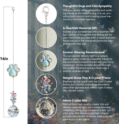 Pet Memorial Suncatcher - Dog Paw Memorial Gifts, Pet Loss Crystal Prisms Rainbow Maker, Lost of