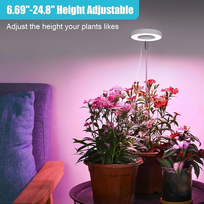 Halo Ring Grow Lights for Small Indoor Plants, Red+Blue+Yellow Light Full Spectrum LED Plant Light