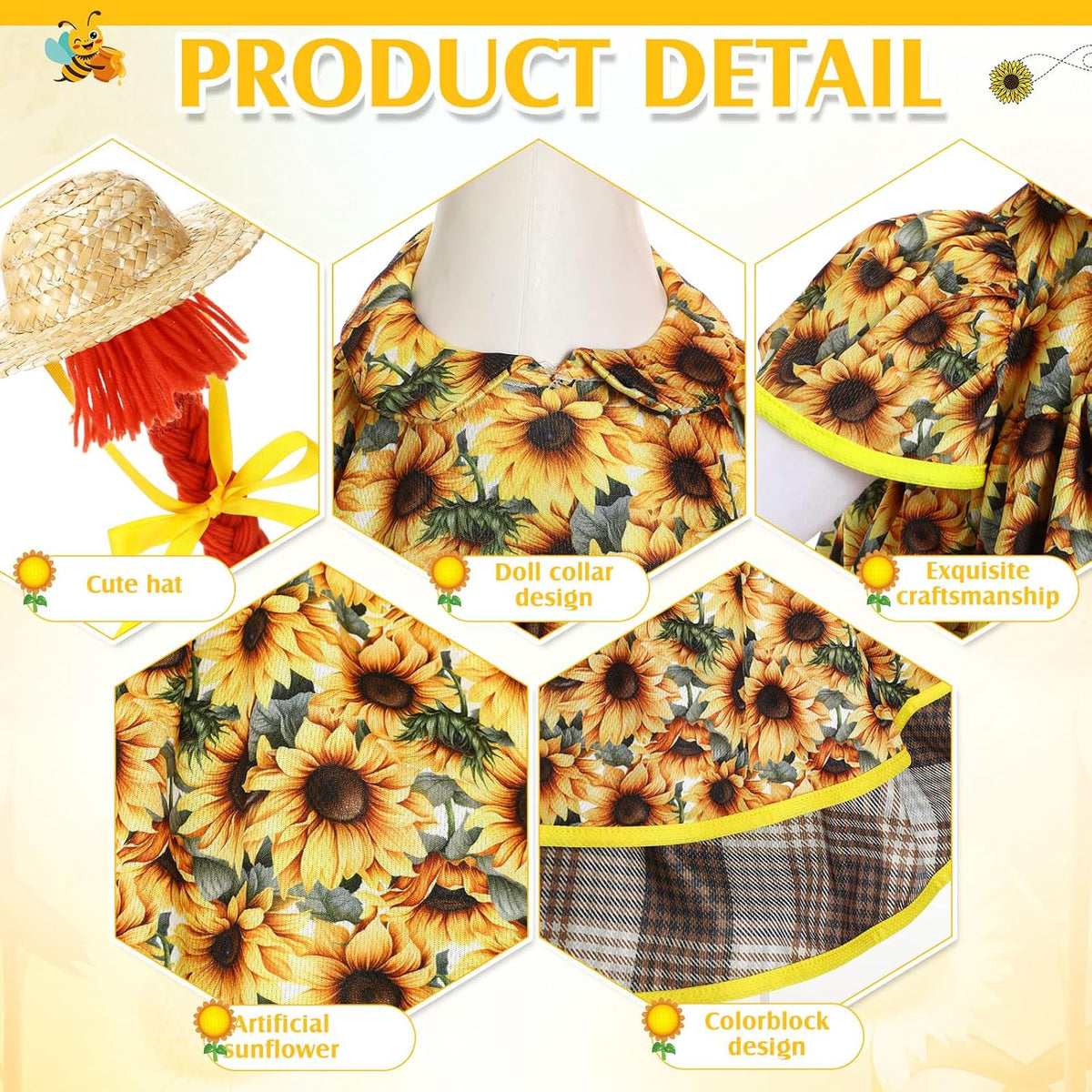 Fall Goose Outfit Harvest Sunflower Lawn Porch Cement Goose Clothes Harvest Skirts Hat Wig for Fall