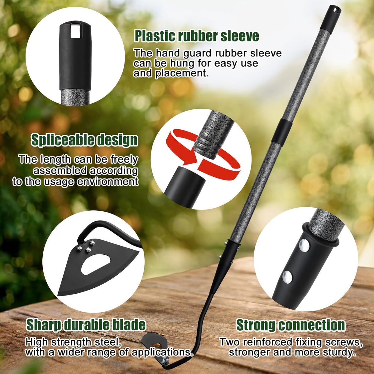Hardened Hollow Hoe with Long Handle 48 inch Heavy Duty Garden Hoe Tool - Ergonomic Weeding Tool