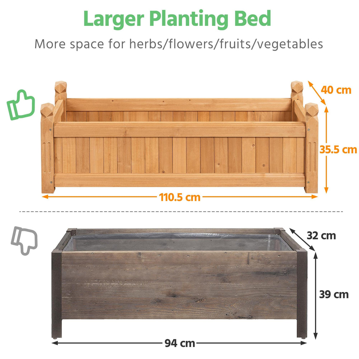 Yaheetech 43.5" Wooden Raised Garden Bed Rectangular Planter Box, 1pcs