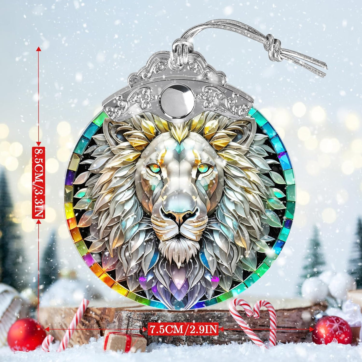Stained Glass Suncatcher, Jocidea Lion Ornament, Christmas Ornaments, Holidays Ornaments, Christmas
