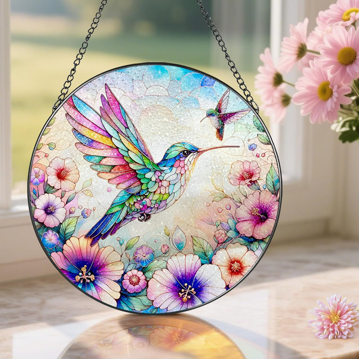 Stained Glass Window Hanging, Pauyadu Hummingbird Sun Catchers, Stained Glass Suncatcher