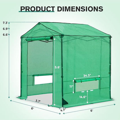 COOS BAY 6x6 FT Portable Walk-in Greenhouse, Pop up Outdoor Green House with Power Access Openings