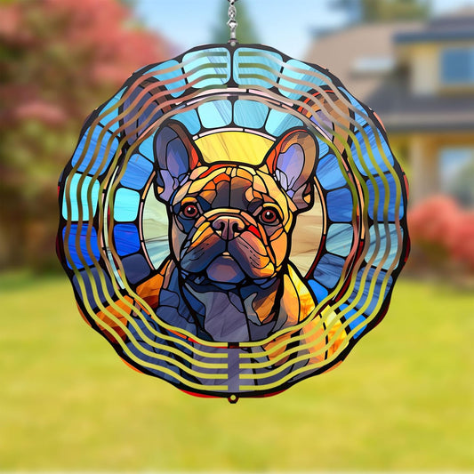French Bulldog Wind Spinner Pet Dog Memorial Gifts 3D Aluminum Metal Kinetic Hanging Wind Sculpture