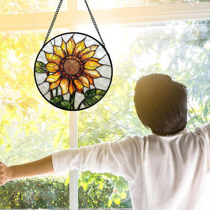 Stained Glass Window Hanging - Sunflower Flower Suncatcher Ready to Hang Window Doors Home