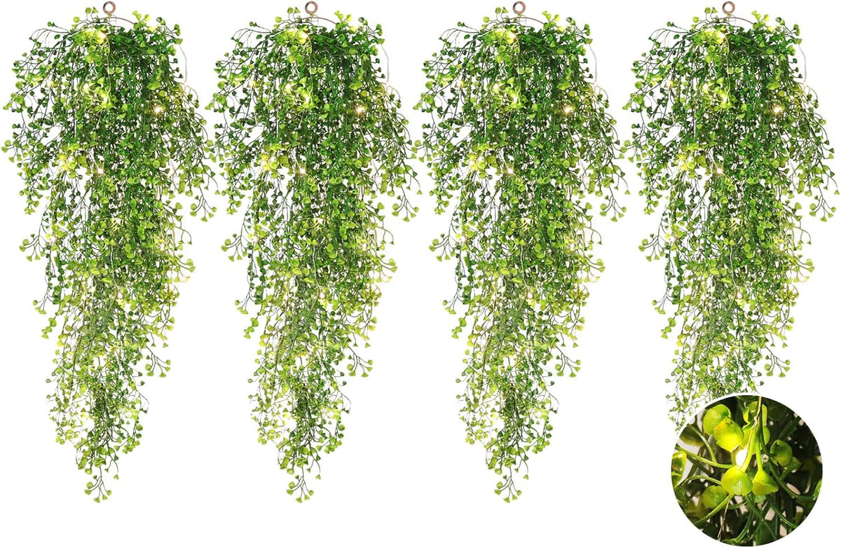 RECUTMS Pack of 4 Ferns Artificial Plants Large Artificial Hanging Plants Faux Ivy Vine Fake