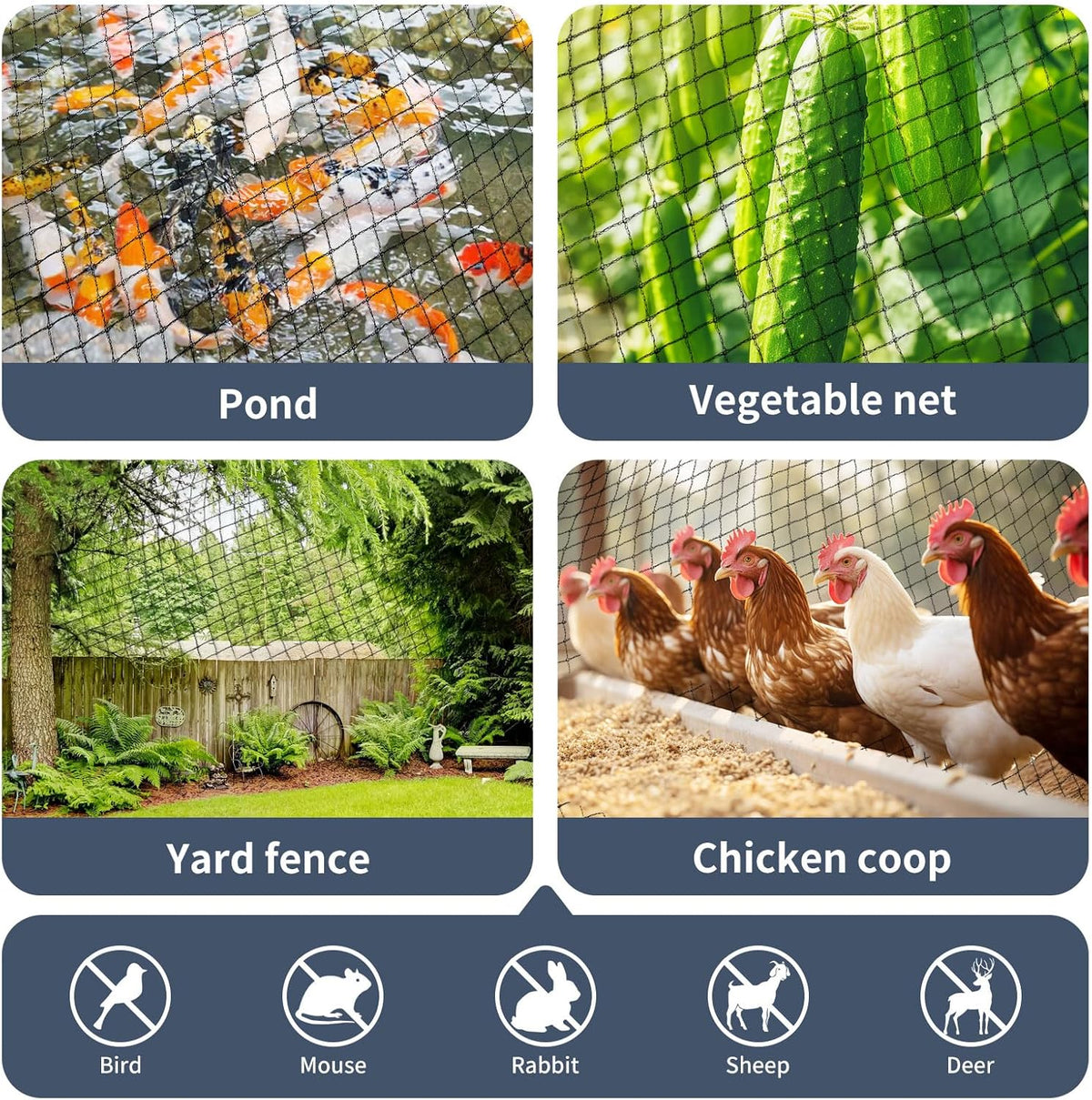 Garden Netting, 15ft x 30ft Black Bird Netting Heavy Duty,Rabbit,Large Bees,Squirrels