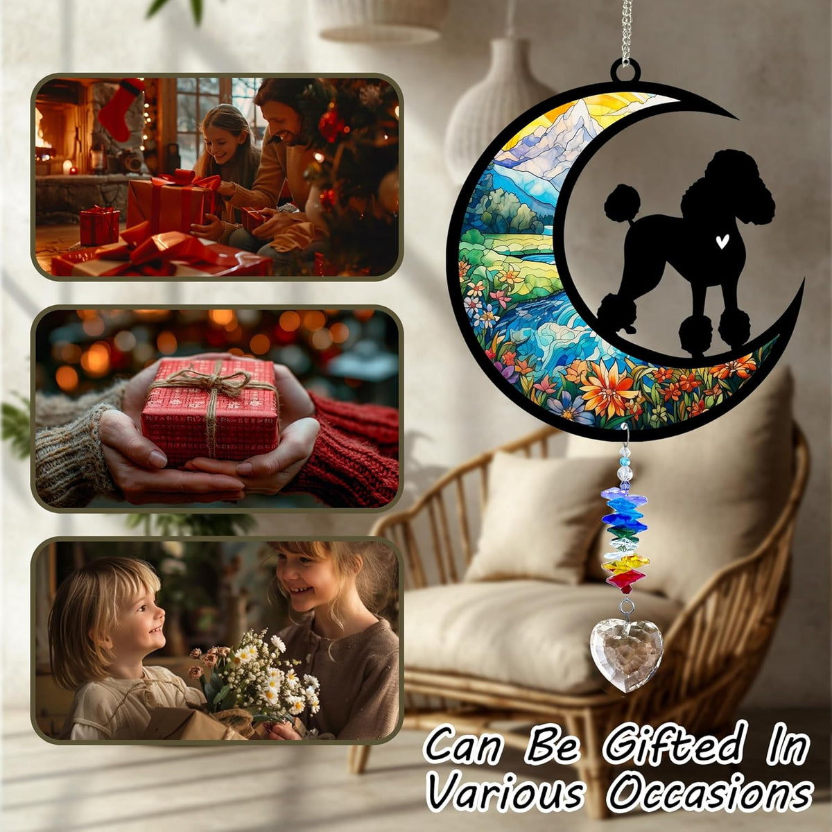 Poodle Suncatcher, Personalized Pet Loss Gift with Name & Date, Heart-Shaped Crystal Sun Catcher