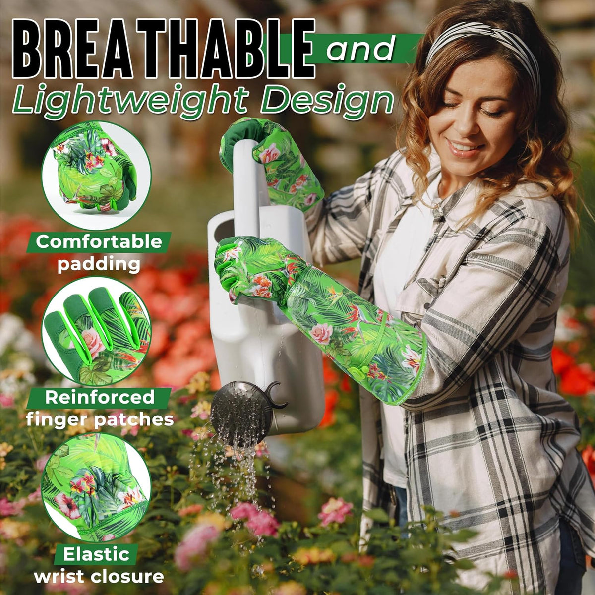 HANDLANDY Women Gardening Gloves, Scratch Resistant Breathable Ladies Rose Pruning Long Gauntlet