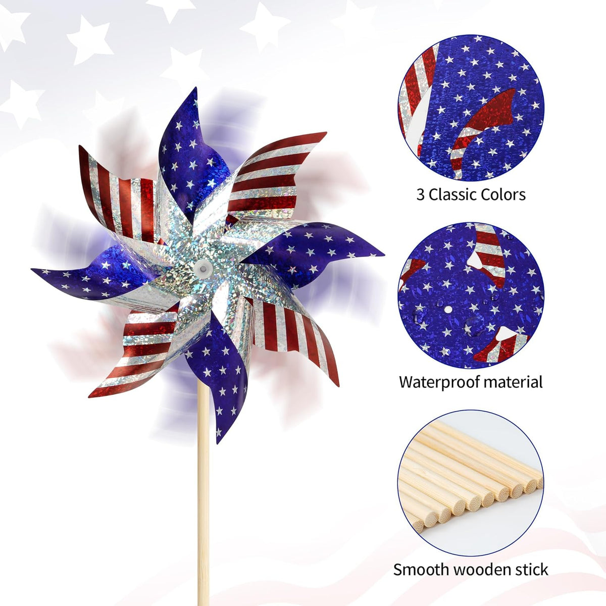 HOOSUN 10 Pcs Patriotic Pinwheels for Yard and Garden,Patriotic Decorations American Flag Pinwheels