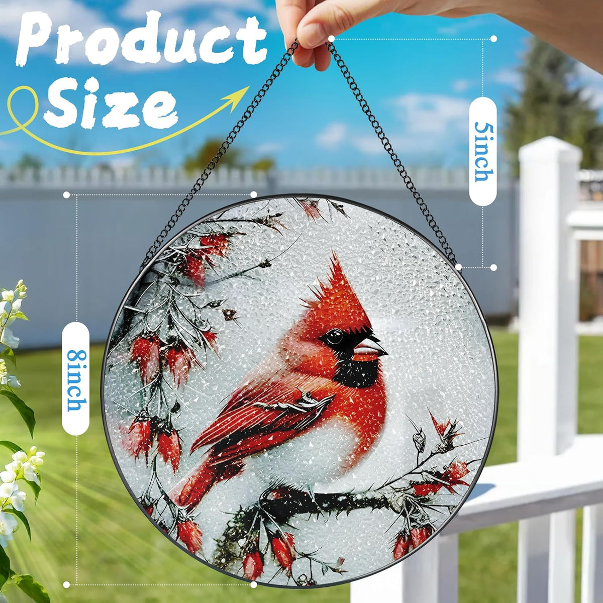 Stained Glass Window Hanging, DOUHASU 8 Inch Cardinal Stained Glass Suncatcher Ornement, Window