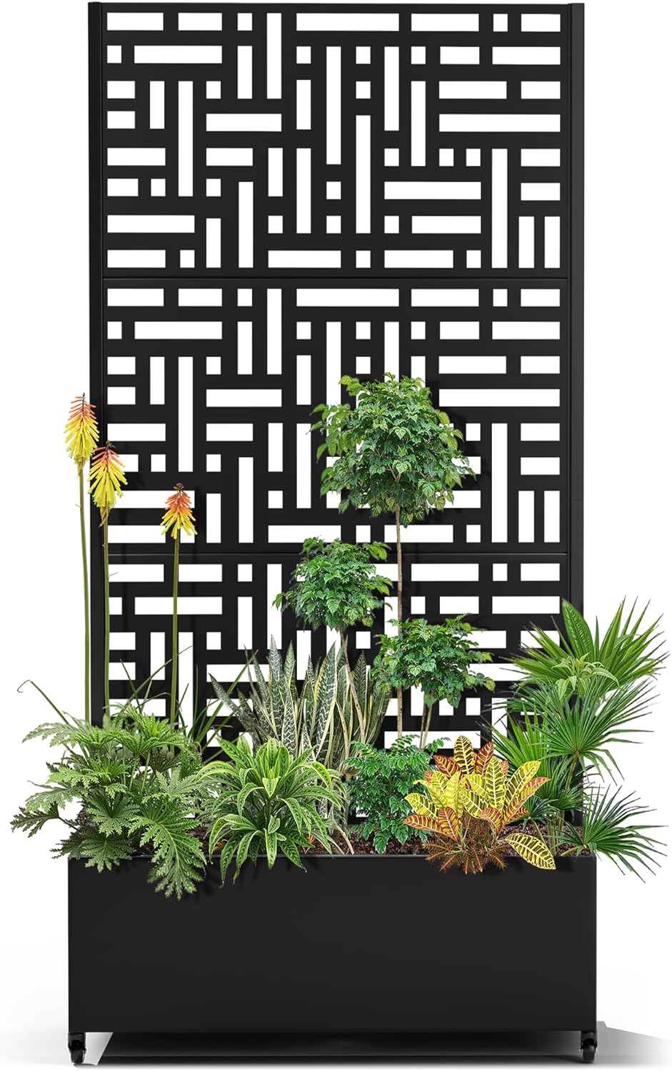 15.7"×70.9"×35.4" Metal Raised Garden Bed with Trellis and Wheels - Tall Trellis Planter Box for