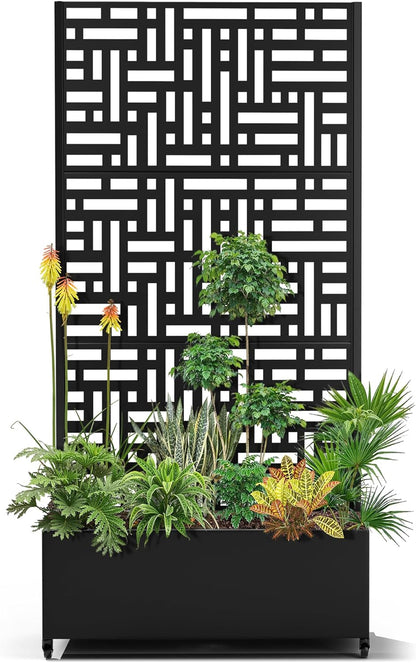 15.7"×70.9"×35.4" Metal Raised Garden Bed with Trellis and Wheels - Tall Trellis Planter Box for