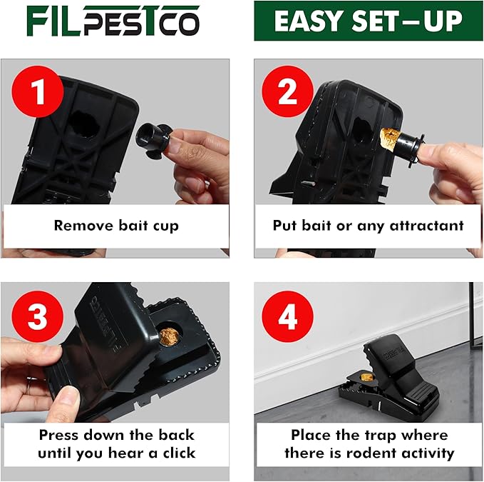 Set of 6 Professional Grade Extra Large Rat Snap Traps, Mouse Trap, Reusable Trap, Heavy Duty for