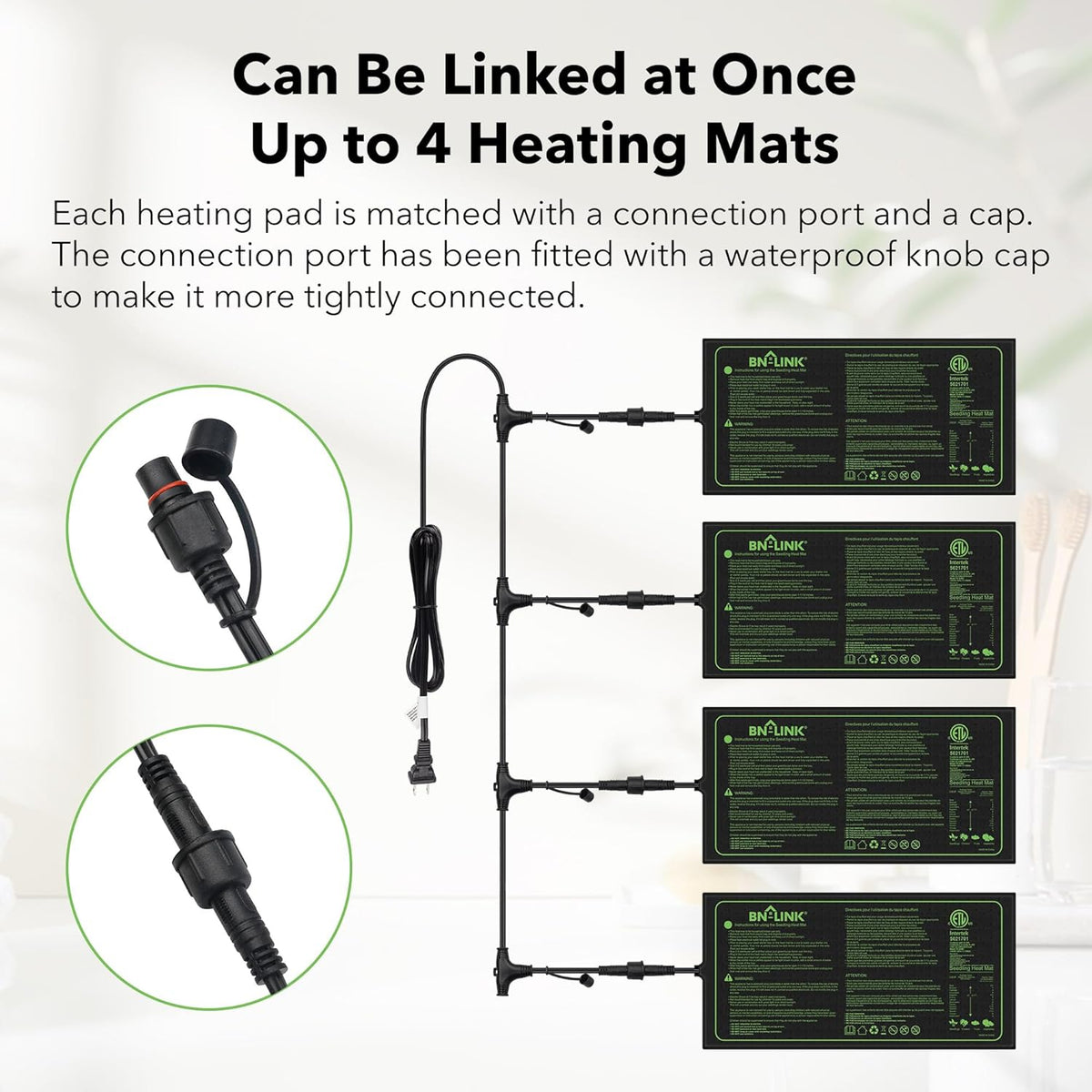 BN-LINK Seedling Heat Mat for Seed Starting 10" x 20.75", 4 Pack Daisy Chainable Waterproof Warming