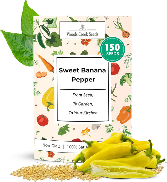 Woods Creek Seeds: Sweet Banana Pepper Seeds for Planting - Non-GMO Yellow Peppers, Mild and Crisp