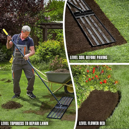 Jardineer Lawn Leveling Rake 36 Inches with 72 Inches Long Handle, Yard Leveling Rakes for Grass