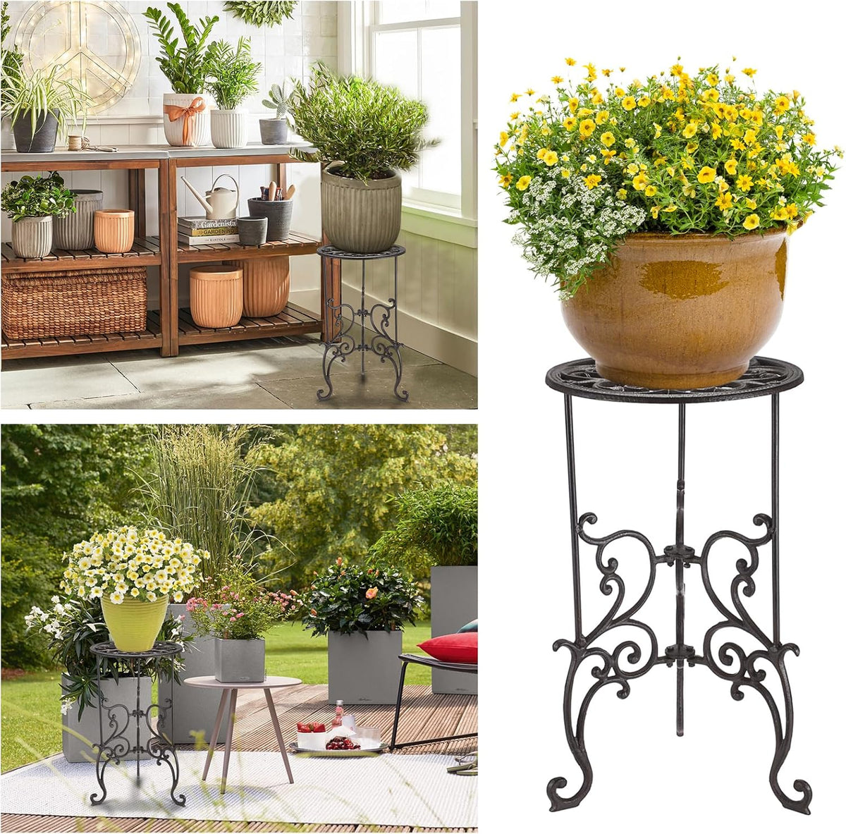 OwnMy Heavy Duty Cast Iron Plant Stand Indoor Outdoor Vintage Wrought Iron Round Flower Pot Holder