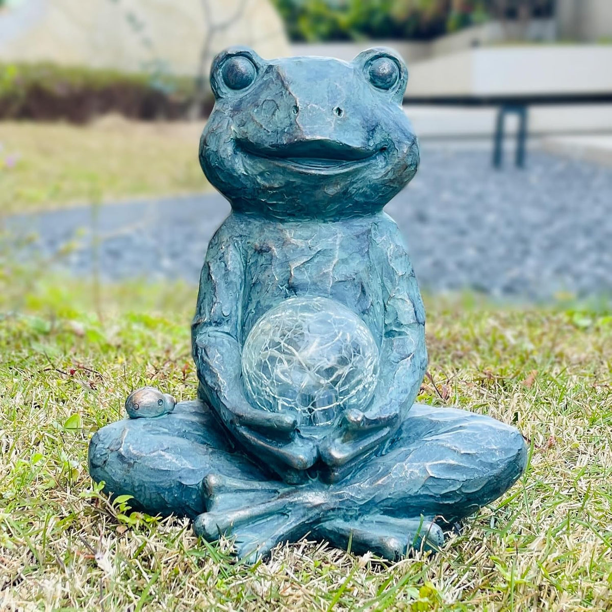 Zen Yoga Frog Garden Statue Ornament, Outdoor Decor, Solar Patio Garden Sculptures & Statues, Gift